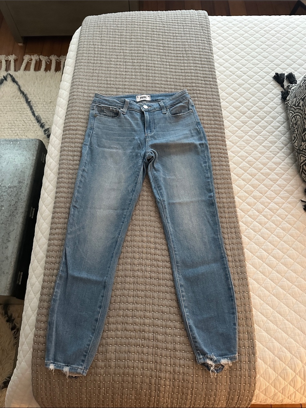 PAIGE Light Blue Skinny Jeans with Raw Hem